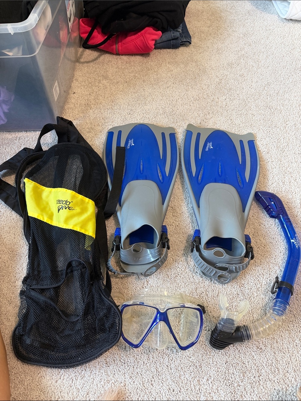Speedo Blue/Grey Snorkeling Set with Mesh Carry Bag size S / M